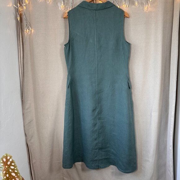 VTG Y2K 90s Sage Full Button Down Linen Column Straight Pencil Dress | Size L - Picture 6 of 8